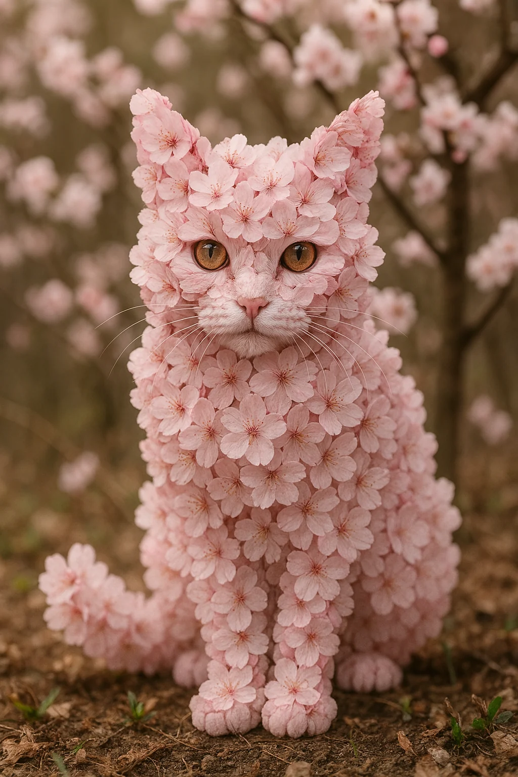 Cat with cherry blossoms
